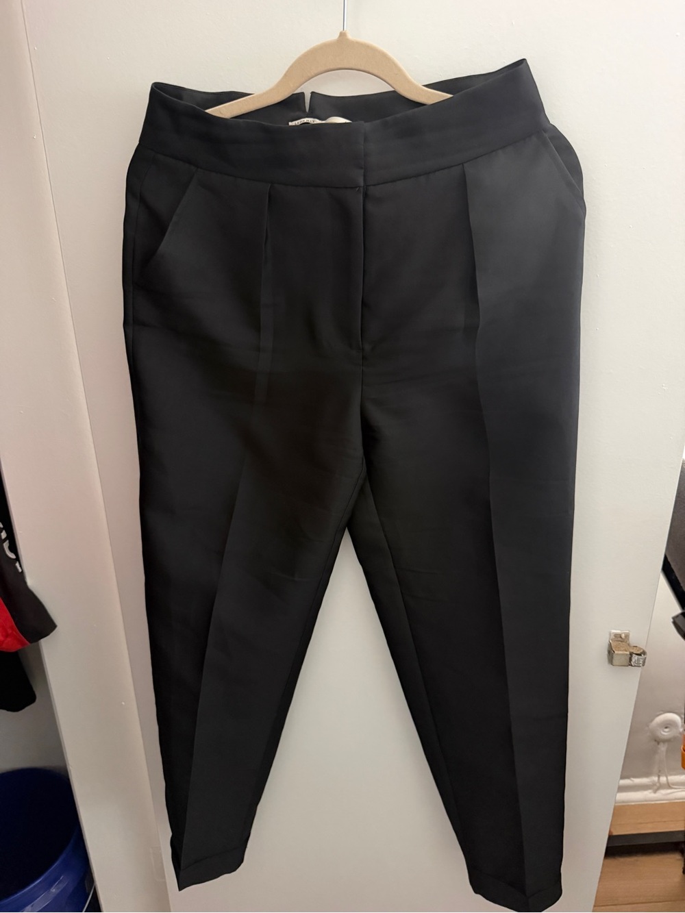 Women's Black High-Rise Tapered Trousers